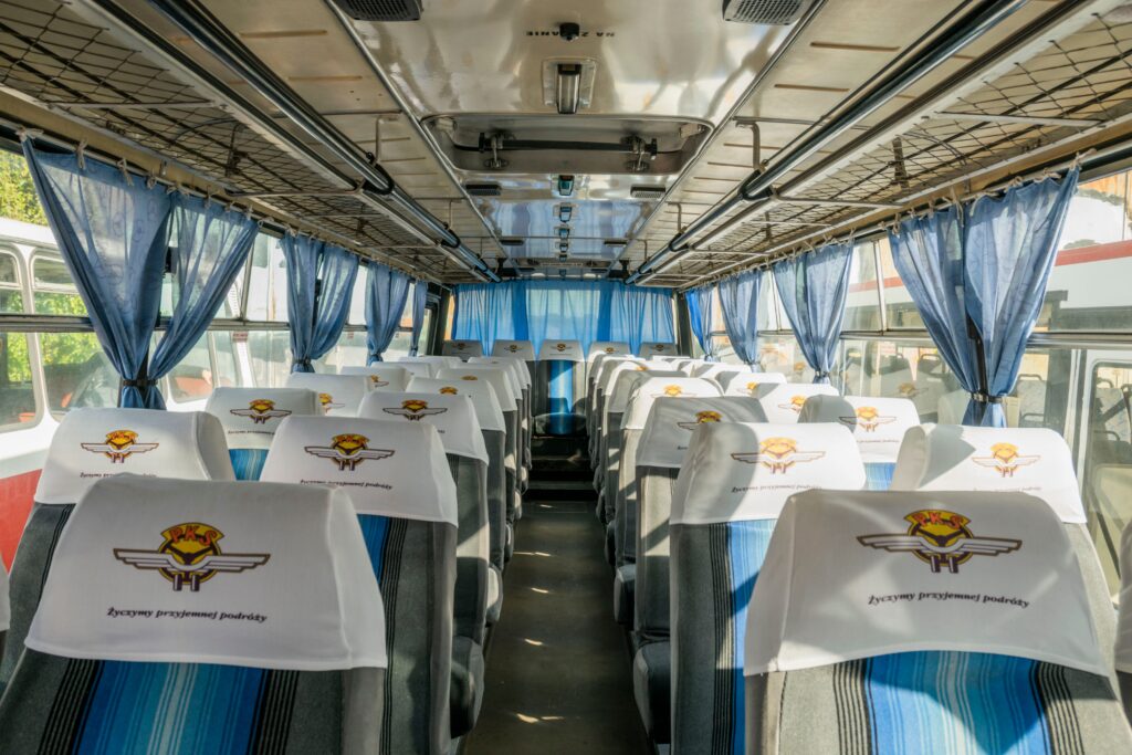 Explore the empty interior of a vintage bus in Wrocław, Poland.